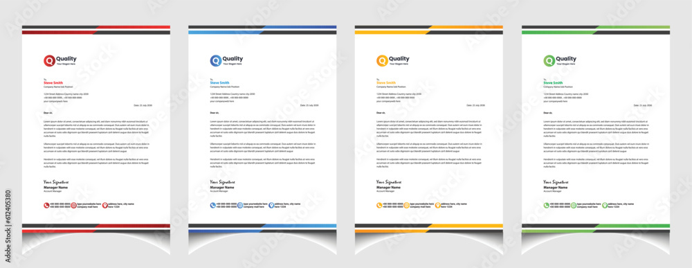 Professional corporate company business colourful letterhead template design with a4 size stationary item modern letterhead.