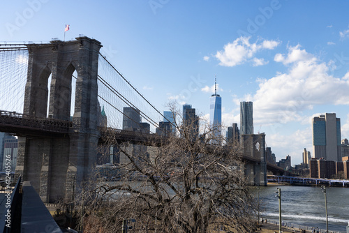 Beautiful View of the Brooklyn Bridge and the Lower Manhattan Skyline seen from Dumbo Brooklyn of New York City