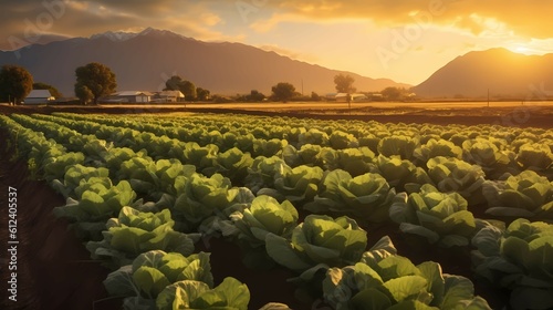 extensive field grown with lettuce. Generative AI