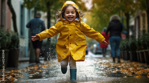 Kid running on the rain Generative Ai