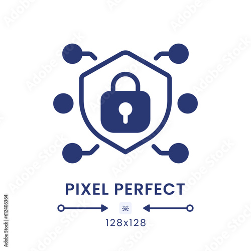 Network security black solid desktop icon. Personal data safety. System protection. Pixel perfect 128x128, outline 4px. Silhouette symbol on white space. Glyph pictogram. Isolated vector image
