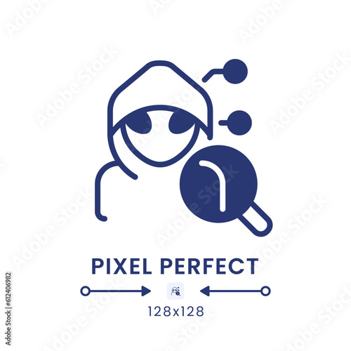 Attack analytics black solid desktop icon. Information security. Threat intelligence. Pixel perfect 128x128, outline 4px. Silhouette symbol on white space. Glyph pictogram. Isolated vector image