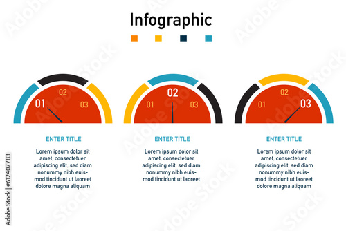Half Circular Infographic Design Template template. Semicircle with 3 options, processes, steps, segments. Can be used for presentations, reports, web designs, and workflows.