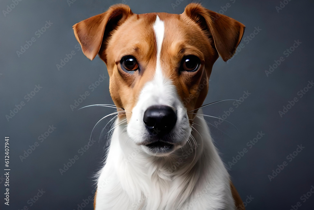 Jack Russell Terrier on gray background