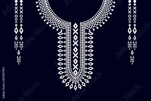 ethnic collar lace pattern traditional on black background. Necklace embroidery abstract vector illustration. Designs for fashion, kaftan, collar pattern