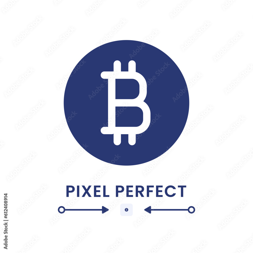 Obraz premium Bitcoin black solid desktop icon. Virtual money. Financial technology. Mining software. Pixel perfect 128x128, outline 4px. Silhouette symbol on white space. Glyph pictogram. Isolated vector image