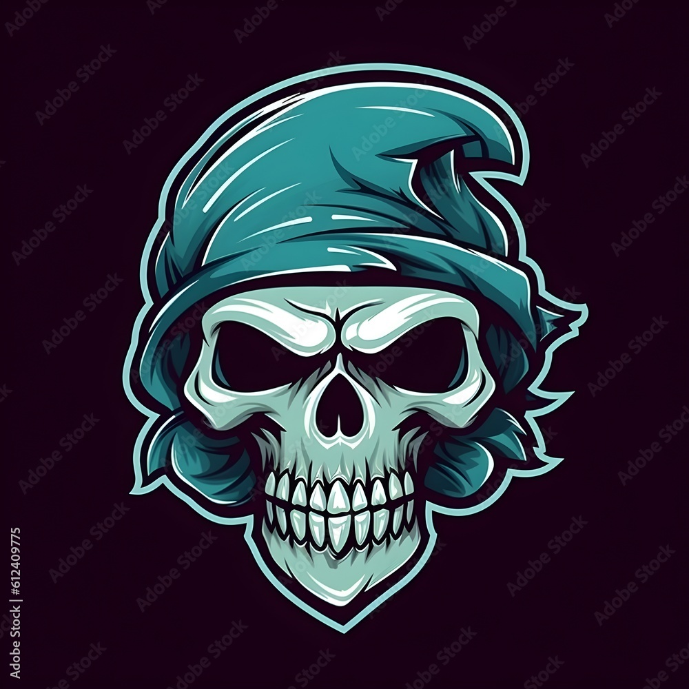Fototapeta premium Skull simple mascot logo illustration, ai generated