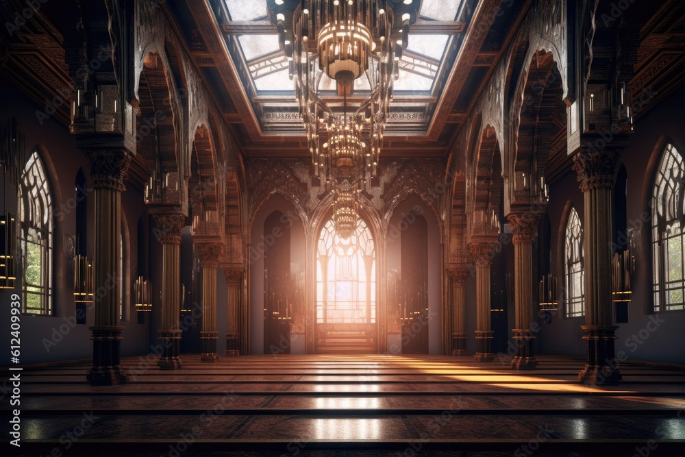 Background of a interior luxury palace hall with fine marble columns and gilded finishes Generative AI Illustration