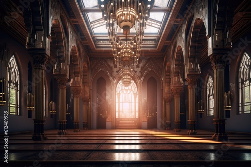 Background of a interior luxury palace hall with fine marble columns and gilded finishes Generative AI Illustration
