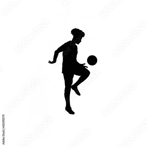Soccer player and the ball. Soccer player silhouette. Black and white soccer player illustration.