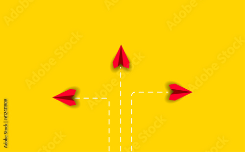 red planes flying in different directions.
Different thinking, idea concept.