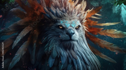 A mythical creature with the head of a lion. Generative ai.