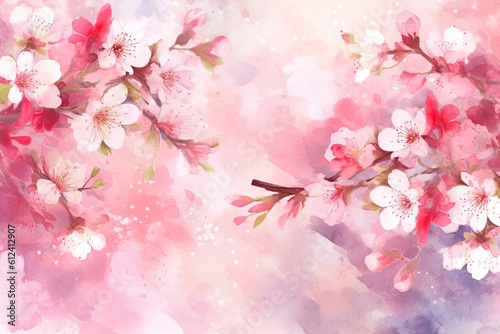 Experience Japan's Ephemeral Beauty: Pink Sakura Cherry Blossom Watercolor Illustration Background, Generative AI