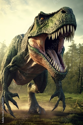 Gigantic and Dangerous  3D Illustration of Tyrannosaurus Rex Dinosaur from the Cretaceous Era. Generative AI