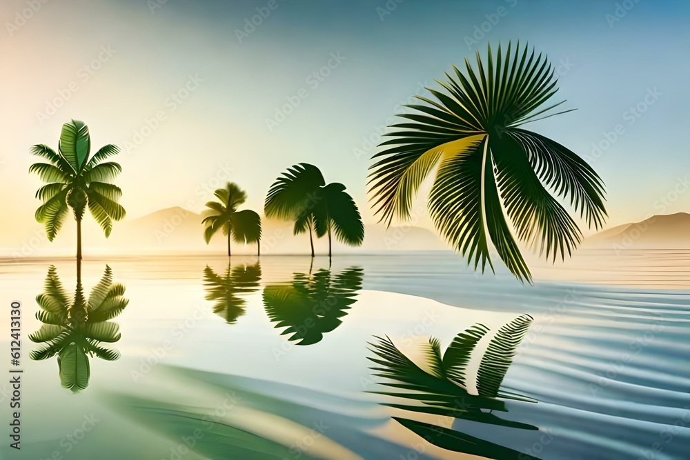 Fototapeta premium palm trees on the beach Generator AI