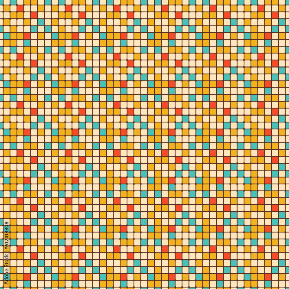 70s Style Retro Groovy Mosaic Pattern. Colorful Vintage Background