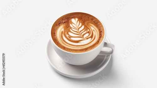 cup of coffee , latte art leaf isolated on white background , generative ai 