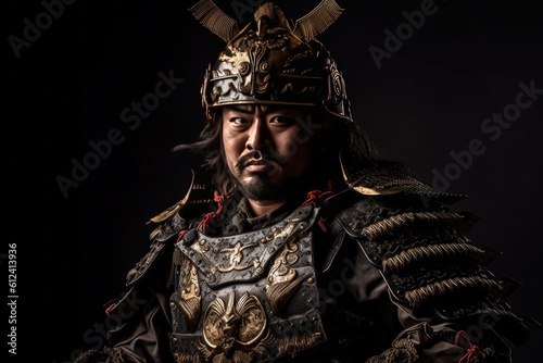A samurai in armor in attack position. japanese samurai. generative ai