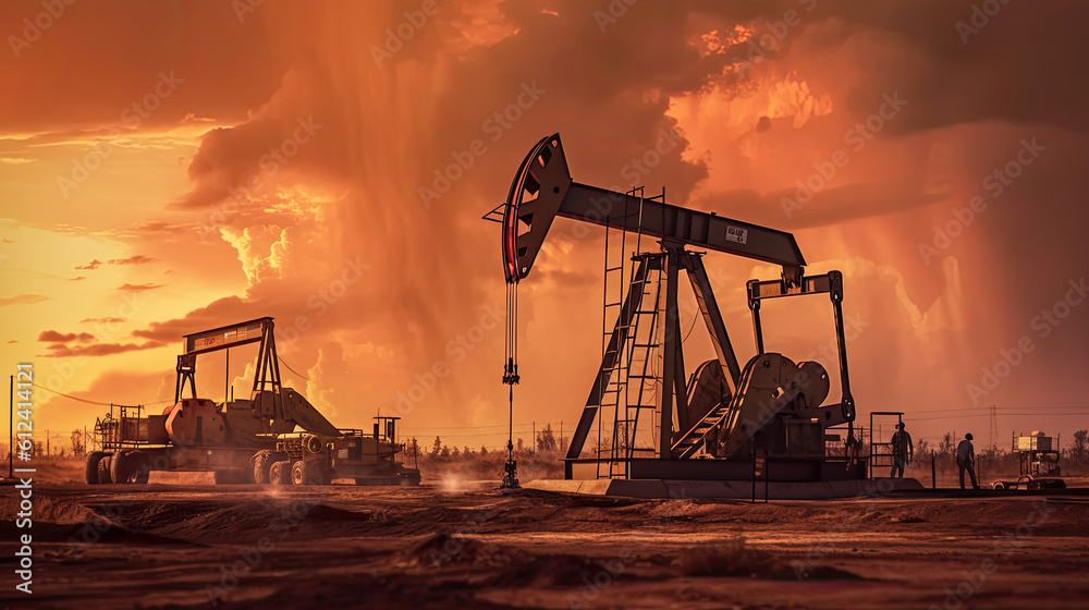 The oil workers at work, Generative AI The oil workers at work, Generative AI