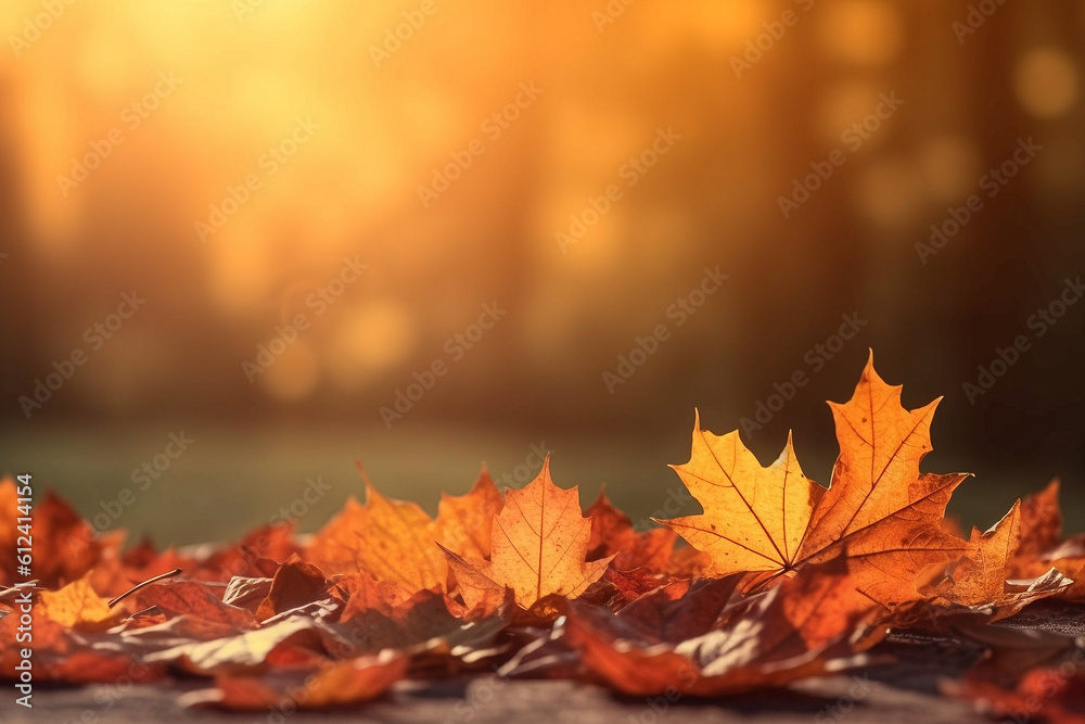 Beautiful autumn leaves background with copy space Generative Ai