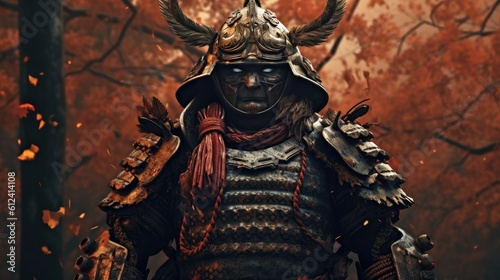 A warrior samurai in heavy armour. Ronin samurai fantasy character. japanese samurai. Generative ai