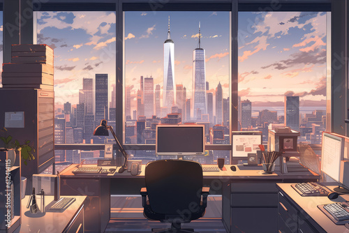 Anime Office Scene, Creative and Imaginative Workplace