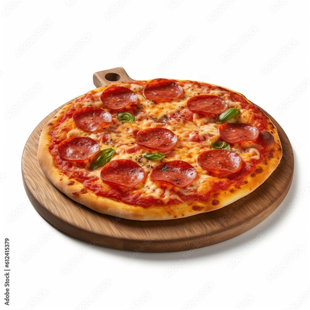 Salami pizza on wooden board  | Generative AI 