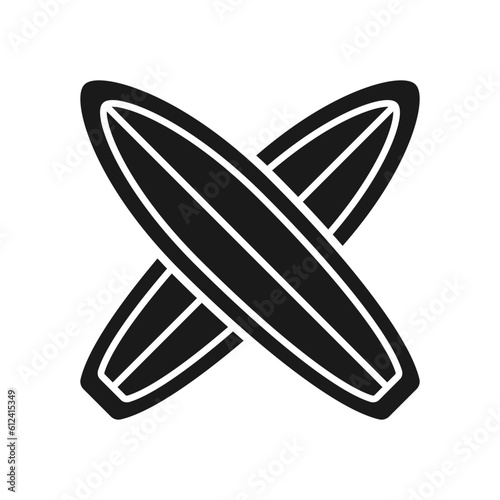 Black surfing boards logo design. Surfboard graphic design. Isolated vector illustration 