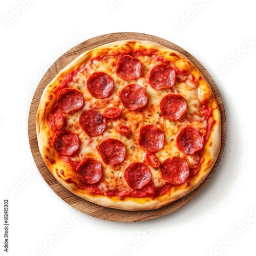 Salami pizza on wooden board | Generative AI 