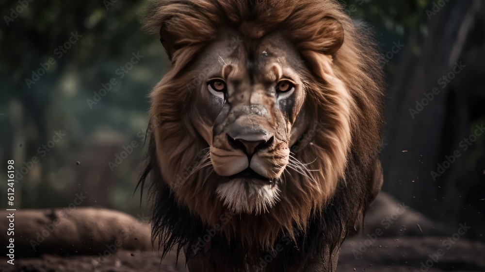 Beautiful Lion in the Golden Savanna. Lion King in Savanna. Ai Generated Art.