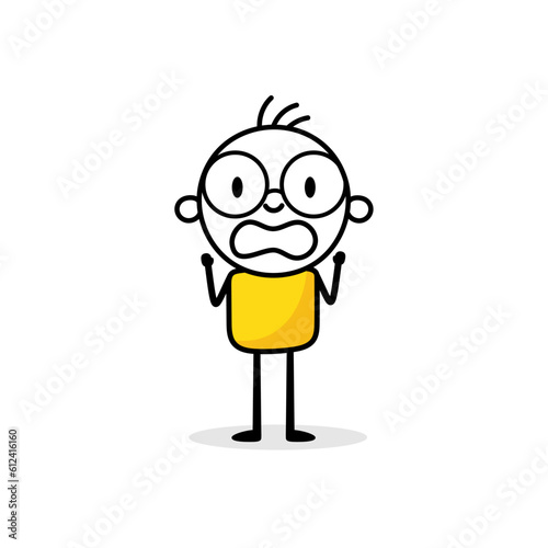Shocked scared man. Hand drawn doodle panicked or terrified characters in horror. Vector stock illustration