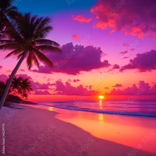 Breathtaking landscape featuring a serene beach at sunset © AI