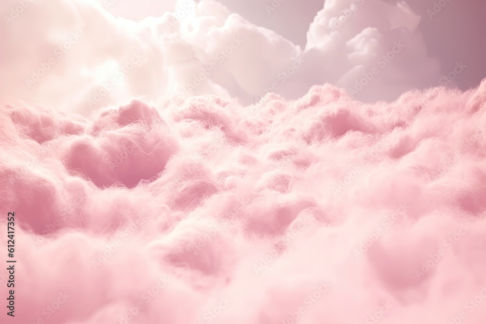 a pink sky filled with lots of clouds and a plane flying overhead in ...