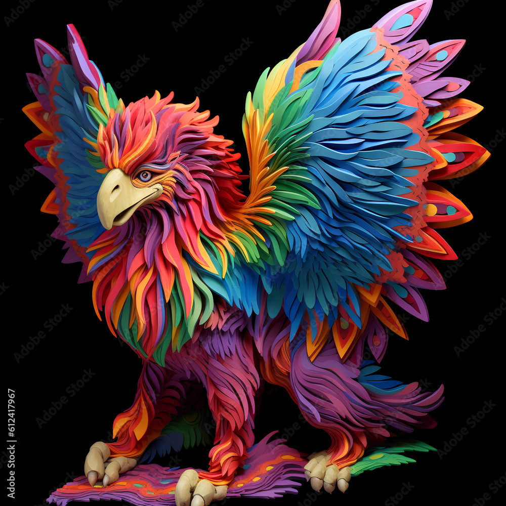 Obraz premium Griffin, body of a lion and the wings and head of an eagle, rainbow, Generative AI