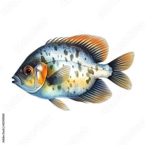 Illustration of a cartoon drawing of a beautiful fish with a white background. Generative AI