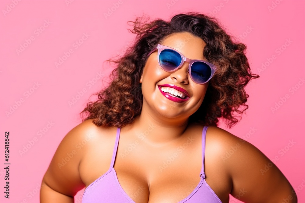 Celebrate body positivity with a confident and proud plus size model smiling at the camera. AI Generated. Celebrate body positivity with a confident and proud plus size model smiling at the camera. AI Generated.