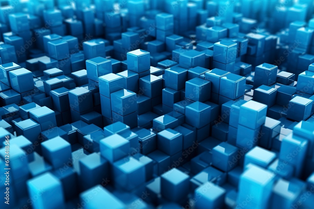Abstract background with blue cubes of different sizes, solid. Ai generated. Abstract background with blue cubes of different sizes, solid. Ai generated.