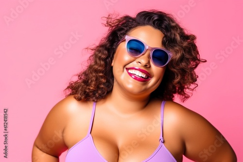 Celebrate body positivity with a confident and proud plus size model smiling at the camera. AI Generated.