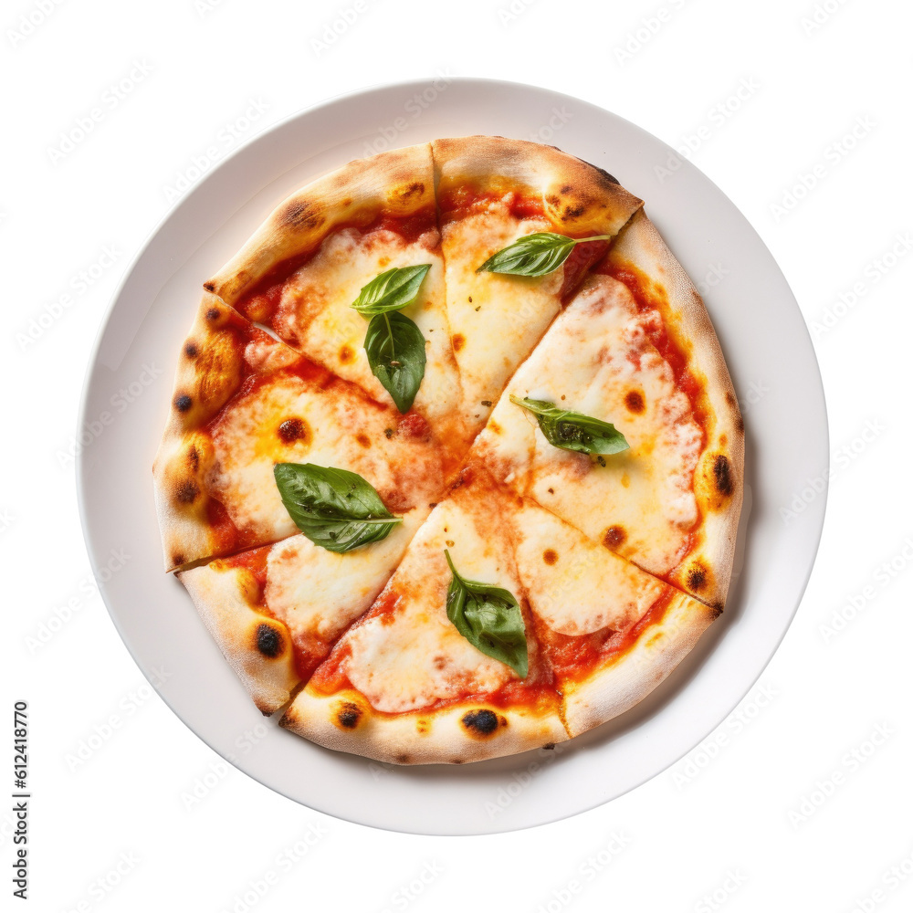 Margherita Pizza Isolated on a Transparent Background. Generative AI Margherita Pizza Isolated on a Transparent Background. Generative AI