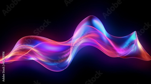 Abstract fluid 3d render holographic iridescent neon curved wave in motion dark background. Gradient design element for banners, backgrounds, wallpapers and covers. generative ai