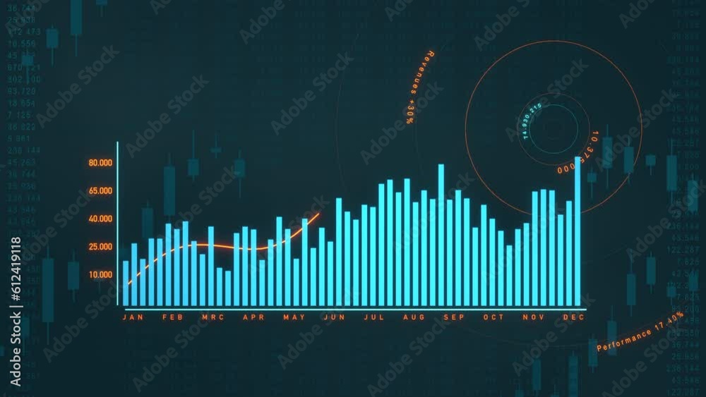 statistics graph moving up growth monochrome flat... Bar graph moving up. Positive bar chart in blue, rising line in orange ...