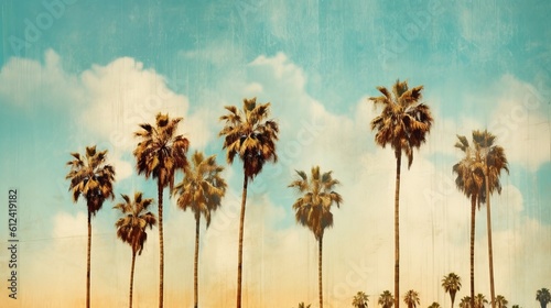 Redeo Los Angeles Vintge Palm Trees Vintage - clear summer skies generative ai © Chingiz