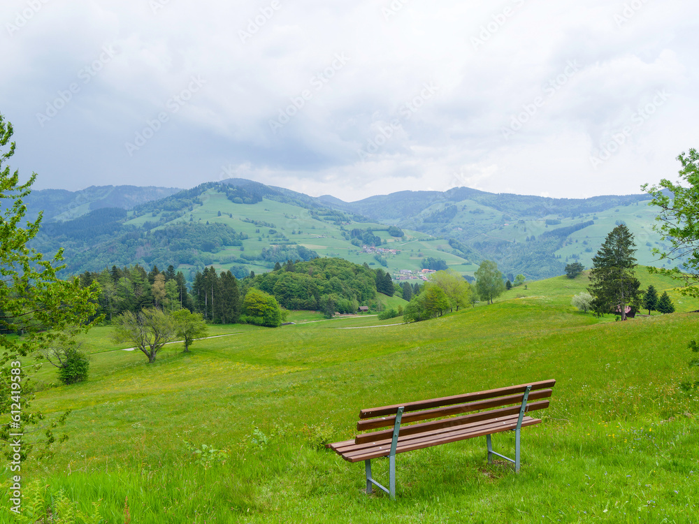 Fröhnd im Wiesental . Im Herzen des Naturparks Südschwarzwald. Ortsteil Hof umgeben von grünen Wiesen am Fuße unter dem imposanten Belchen, Schneckenkopf, Gscheidkopf und Gersbach Fröhnd im Wiesental . Im Herzen des Naturparks Südschwarzwald. Ortsteil Hof umgeben von grünen Wiesen am Fuße unter dem imposanten Belchen, Schneckenkopf, Gscheidkopf und Gersbach