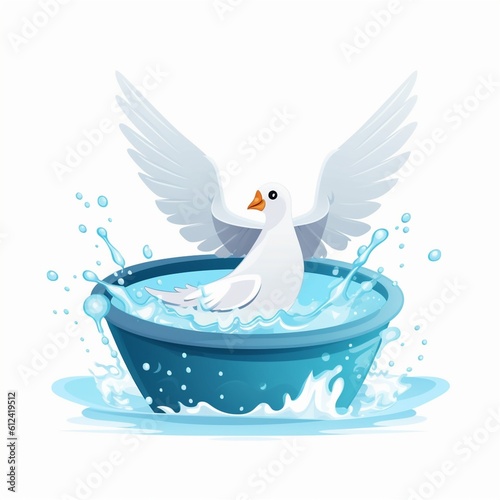 Tablou canvas Cartoon baptismal water and dove, symbolizing the Holy Spirit in Christian bapti