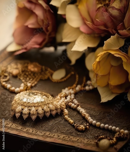 luxurious golden pendant for wedding photography generative ai