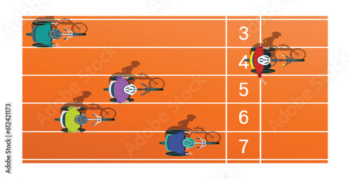 Wheelchair athletes are competing in a treadmill.