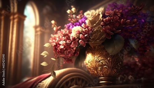 beautiful and natural floral bouquet wallpaper for a royal event generative ai