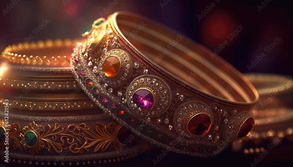 Obraz premium golden and royal indian bangle jewelry backdrop perfect for weddings generative ai