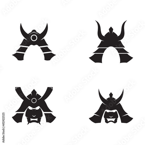 Japanese samurai warrior helmet Logotype design with modern editable vector illustration.