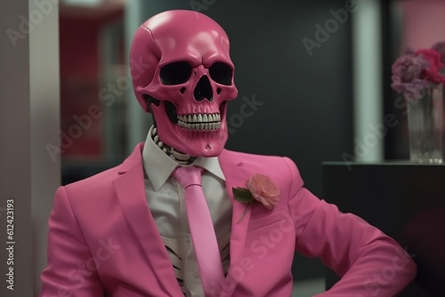 portrait of a pink skull in a suit © Roland